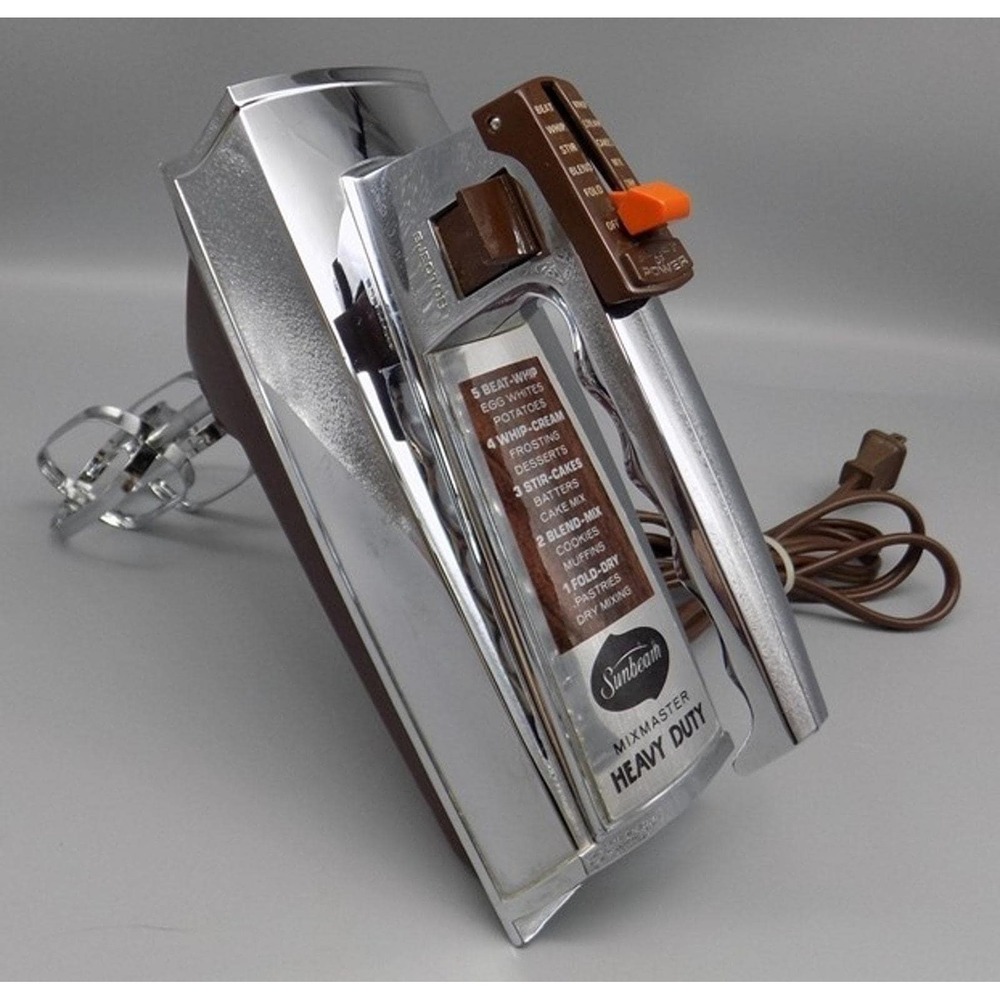 MCM Sunbeam Mixmaster Heavy Duty Hand Mixer Chrome Brown Burst of Power Works